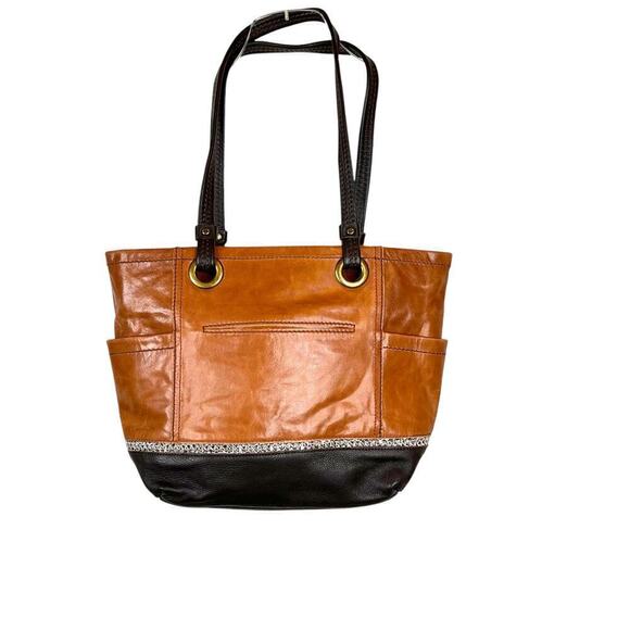 The Sak Landis Tote Handbag Genuine Leather in Caramel Brown - Picture 2 of 14